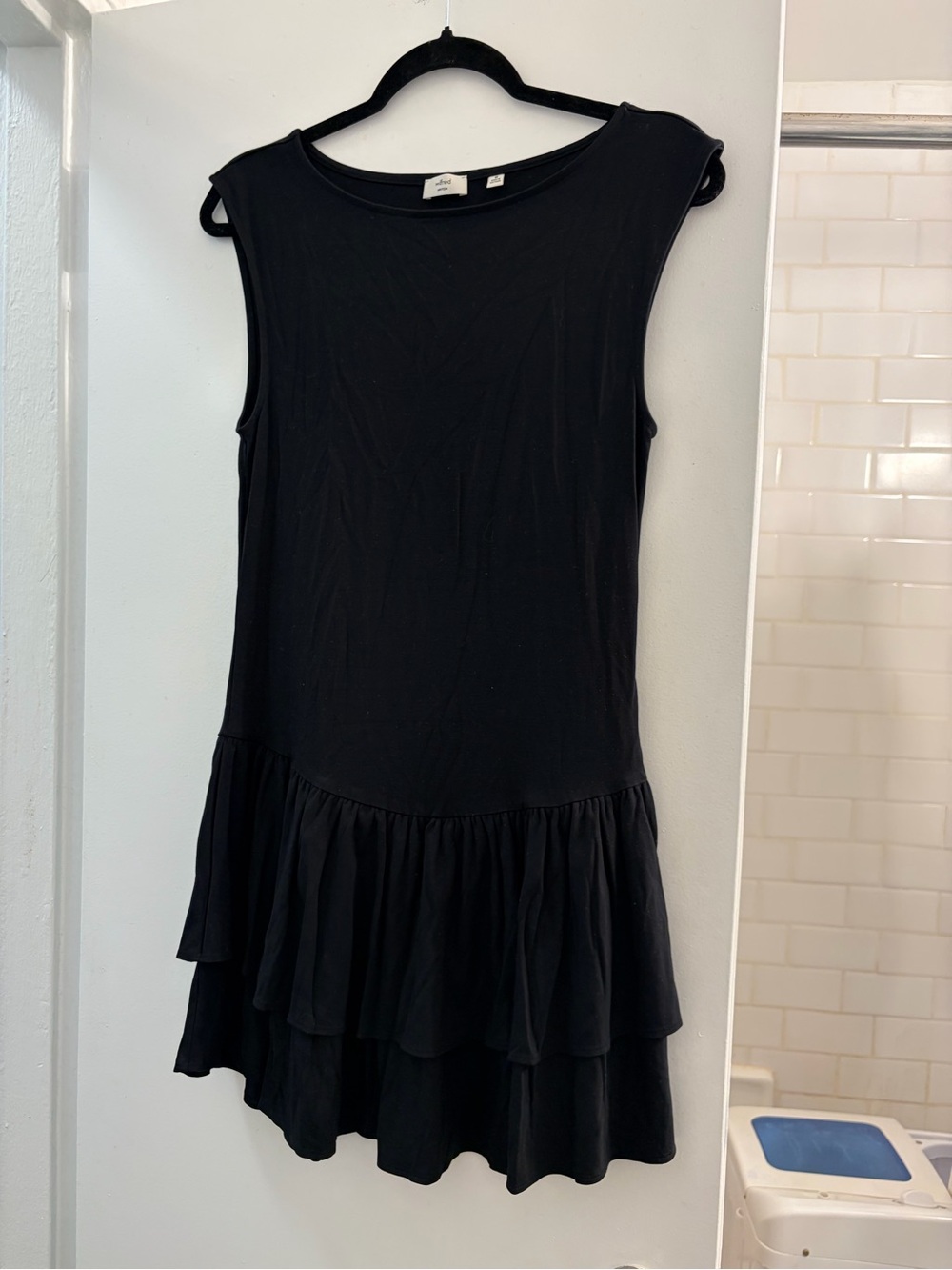 Wilfred Black Sleeveless Drop Waist Tiered Ruffle Dress